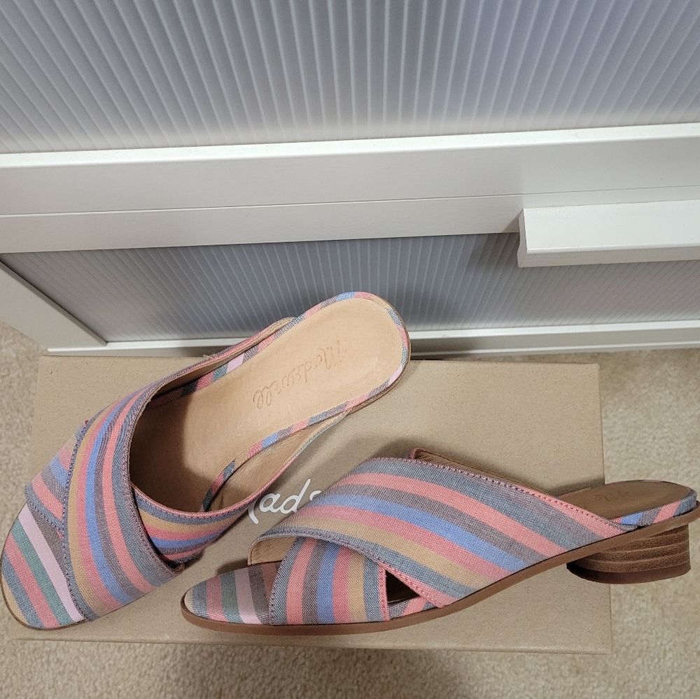 EUC Madewell criss cross sandals stripe 6